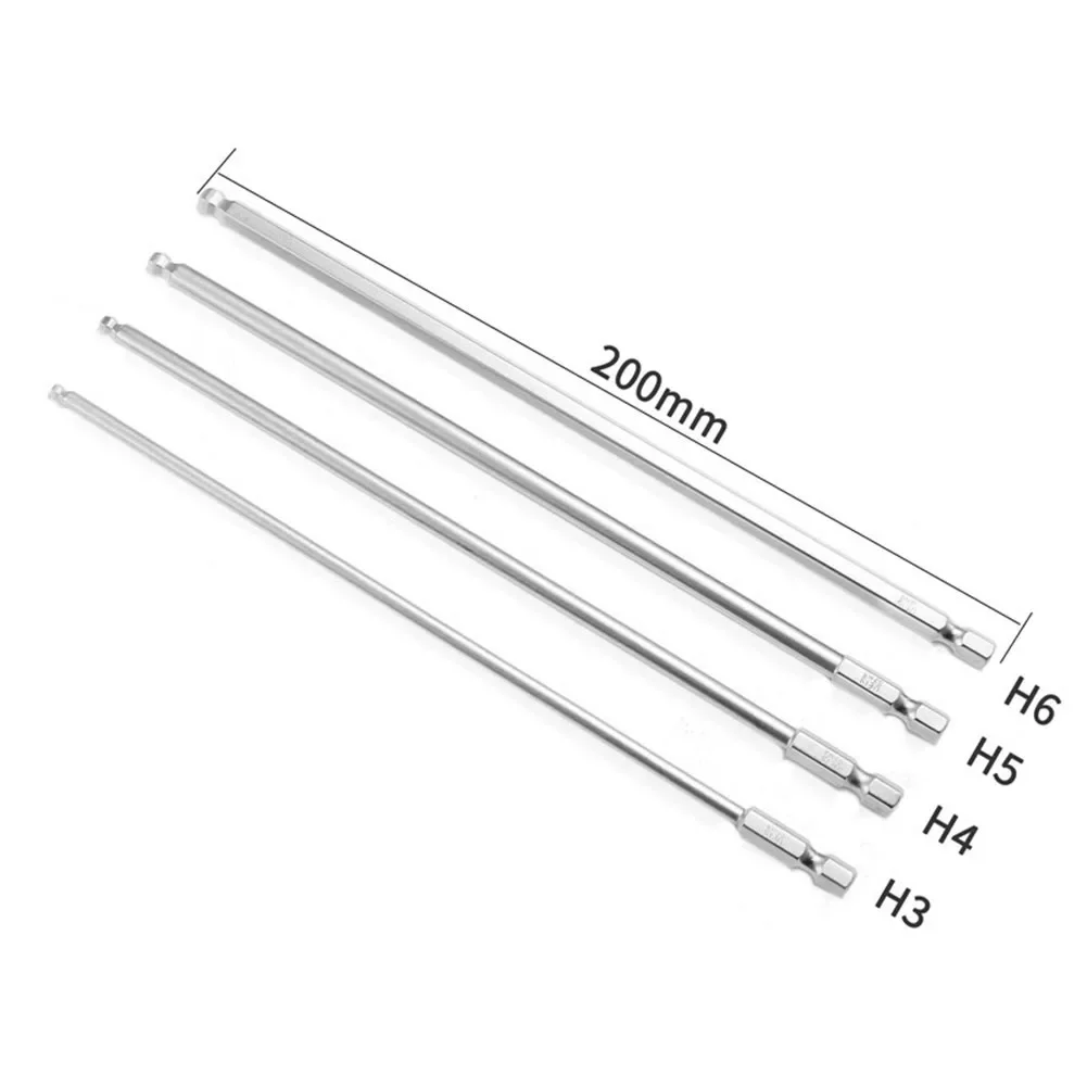 4pcs 200mm Length Screwdriver Bit Set H2-H6 Ball Magnetic Batch Head Hexagon Socket Screwdriver Bit Ball Head Driver Bit Tools