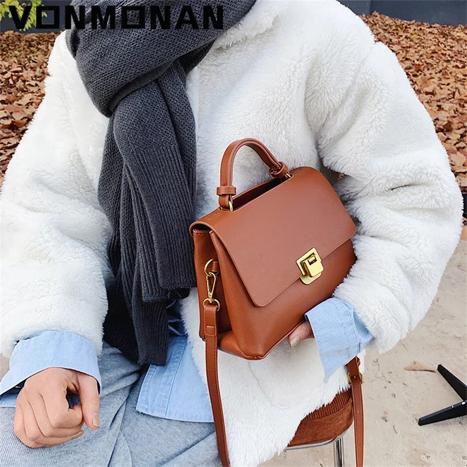 Vintage Tote Bag Winter New Quality PU Leather Women\'s Designer Handbag Purses Luxury Designer Mini Shoulder Messenger Bag