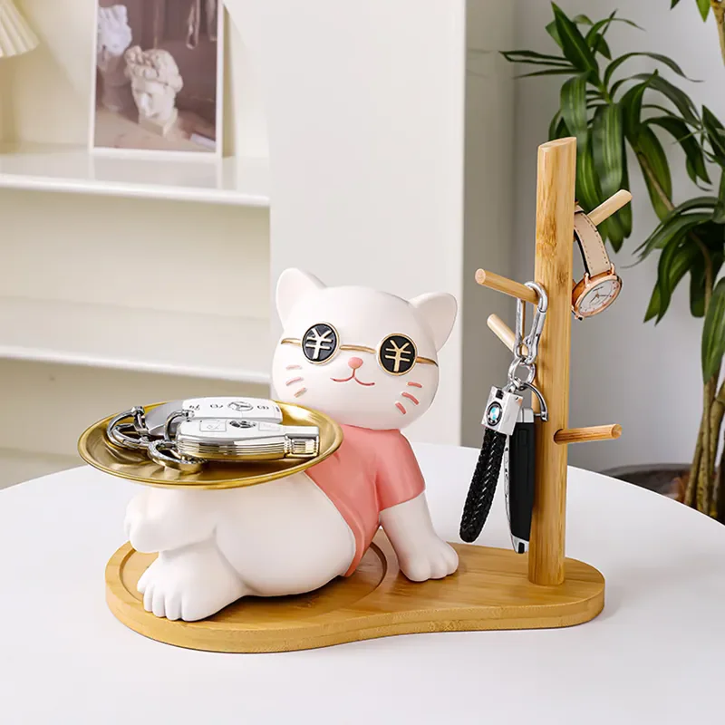

Поднос для хранения косметики Lucky статуя кота, декор для гостиной в скандинавском стиле, украшение для стола, закуски
