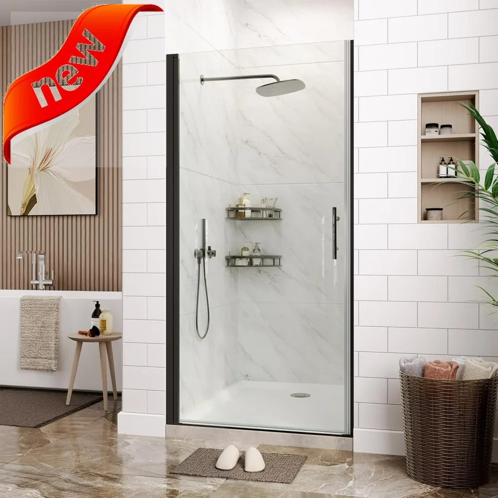 

33.6 to 34.6 Inches Wide by 72 Inches Tall Frameless Pivot Shower Door with 1/4 Inch Thick Clear Tempered Glass in Matte Finish