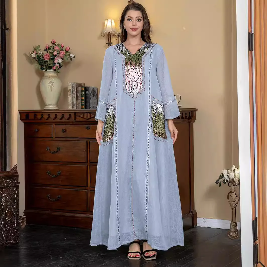 

ZD002 Arab Muslim Women's Dubai Robe Bead Embroidered Dress Abaya