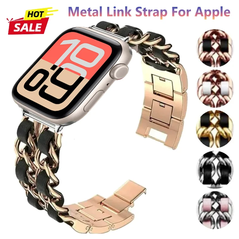 Metal Link Strap For Apple Watch Ultra 3 49mm 11 10 9 8 7 6 5 4 SE Fashion Women Bracelet For iWatch 45mm 44mm 42mm 46mm 41/40mm