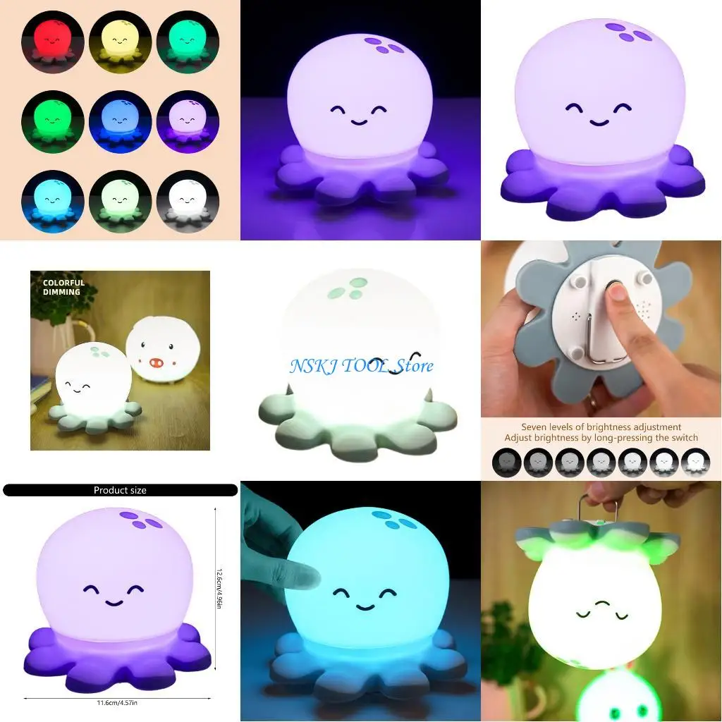 

L8RC Octopuses Nightlight USB Charging Nursery Lamp Silicone Texture for Bedroom