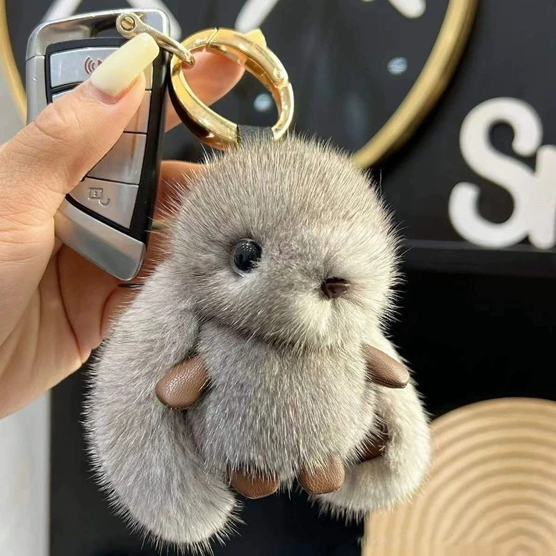 Artificial Mink Fur Small Rabbit Plush Pendant Car Keychain Pendant High-end Plush Schoolbag Charm Birthday Gift