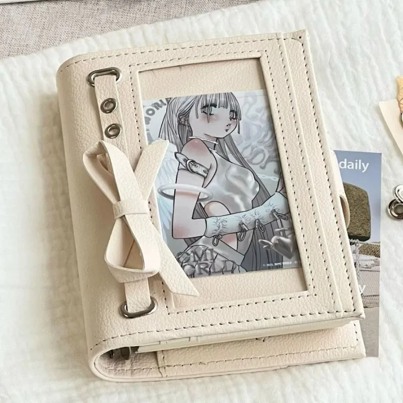 A7 Bowknot Notebook PU Leather Portable Binder Loose Leaf Diary Note Book Clear Window DIY Pocket Planner Stationery Gift