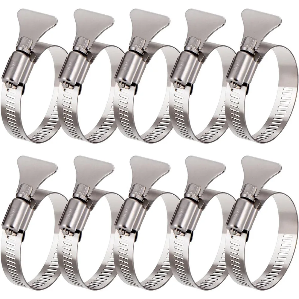 10pcs 304 Stainless Steel Hose Clamp Adjustable Finger Key Clamp Perfect for 6-44mm Pipes Automotive, and Mechanical Application