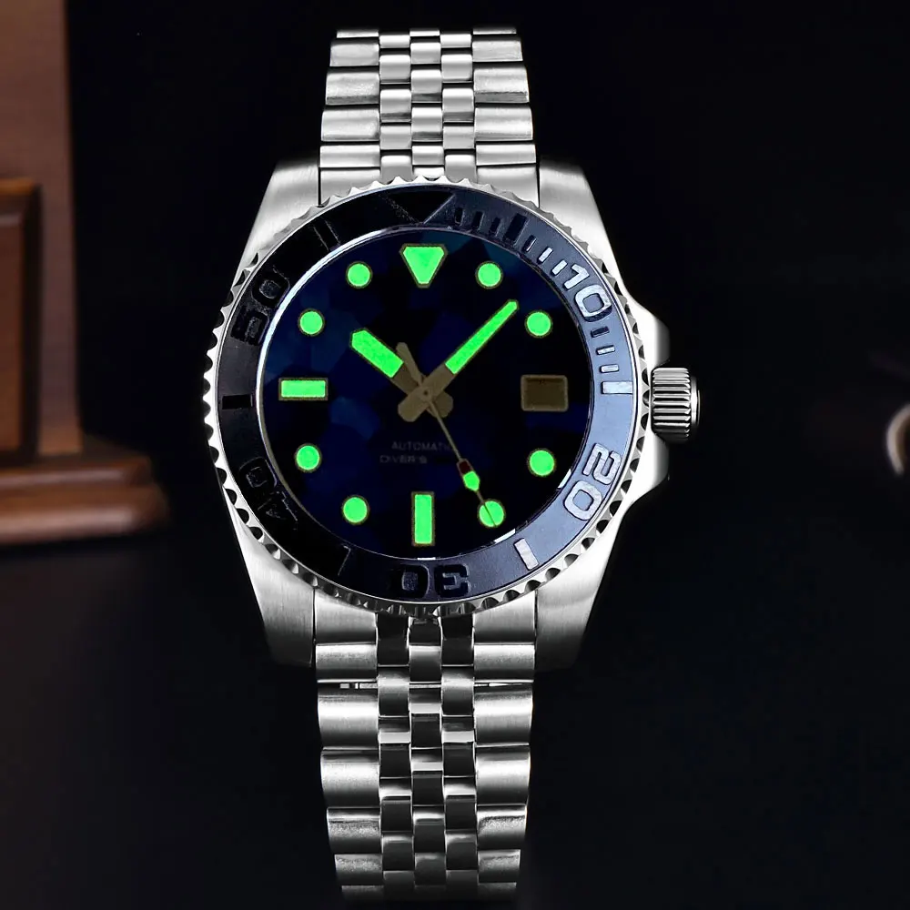 Tandorio Diver Automatic Watch for Men 40mm Mother of Pearl Dial Luminous Face NH35 20ATM 200M Waterproof Glide Lock Bracelet