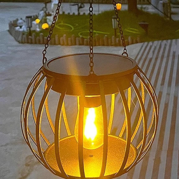 Solar Powered Outdoor Waterproof Pumpkin Lantern Iron Hanging Lamp Villa Courtyard Decoration Camping Garden Landscape Lamp