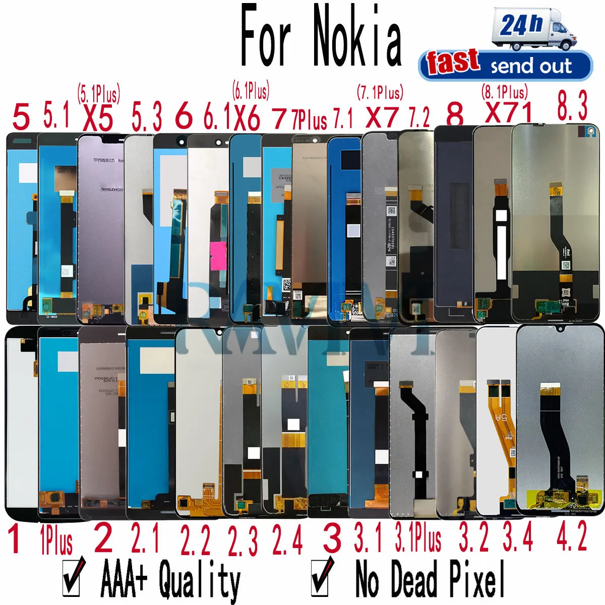 For Nokia 1 2 3 5 6 7 8 9 2.1 2.2 2.3 2.4 3.1 3.2 3.4 4.2 5.1 5.3 6.1 7.1 7.2 Plus LCD Display Touch Screen Digitizer Assembly