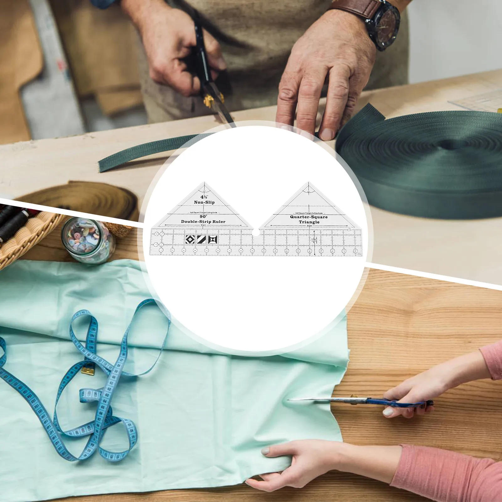 Acrylic Quilting Ruler DIY Sewing Ruler Multifunction 90 Degree Double Strip Non-slip Quilting Ruler Template Clothing Design