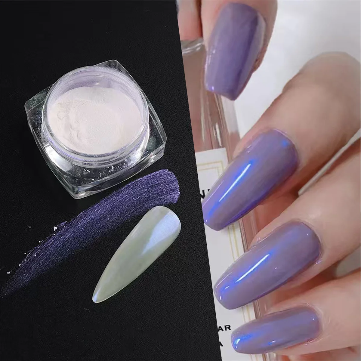 1 set 6 pezzi polvere per unghie al chiaro di luna polvere per specchio magico bianco delicato brillante Aurora smalto combinato UV e LED creazione di nail art