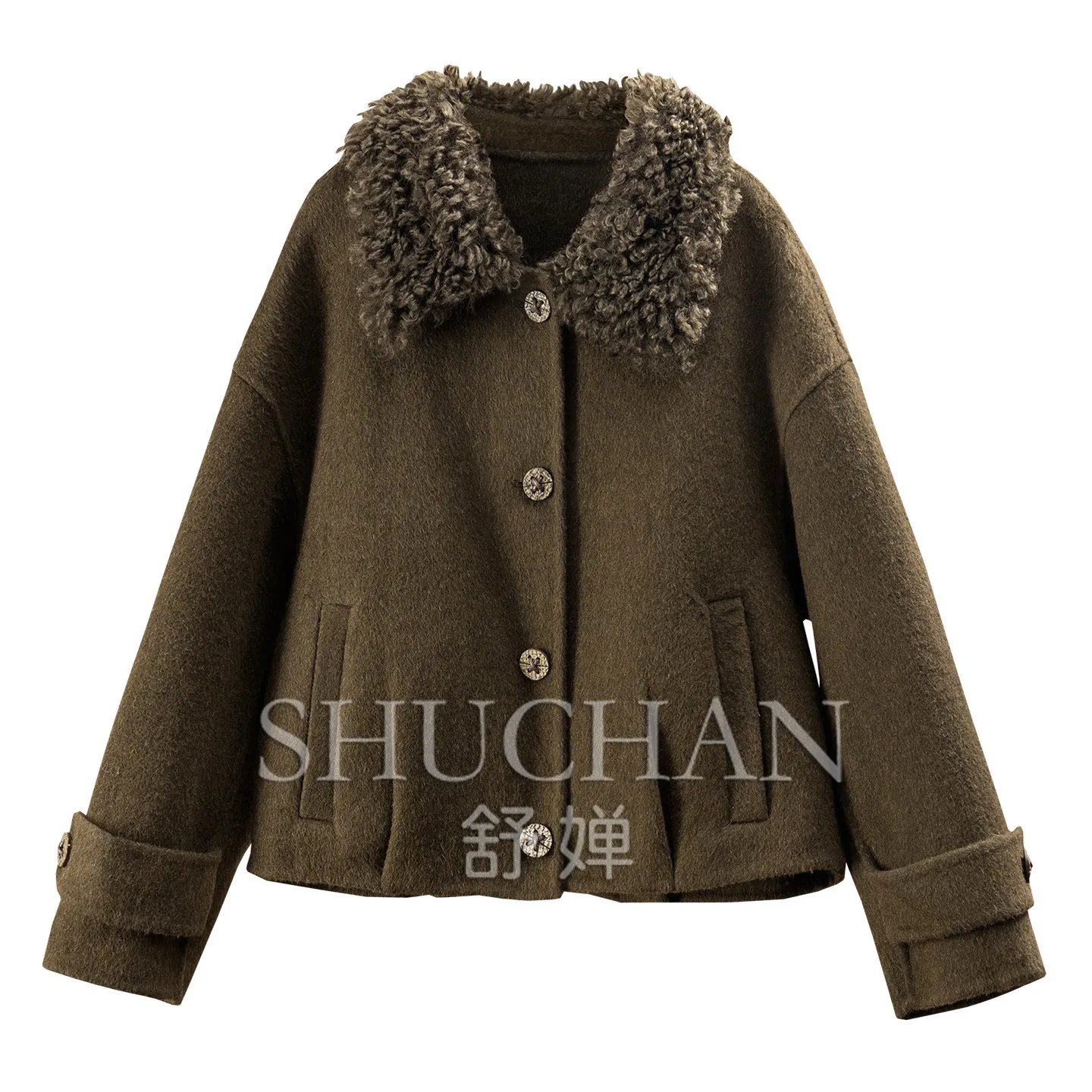 Luxury Magic Imitation Lamb Wool Collar Wool Double-sided Tweed Coat Female F568  Casacos De Inverno Feminino