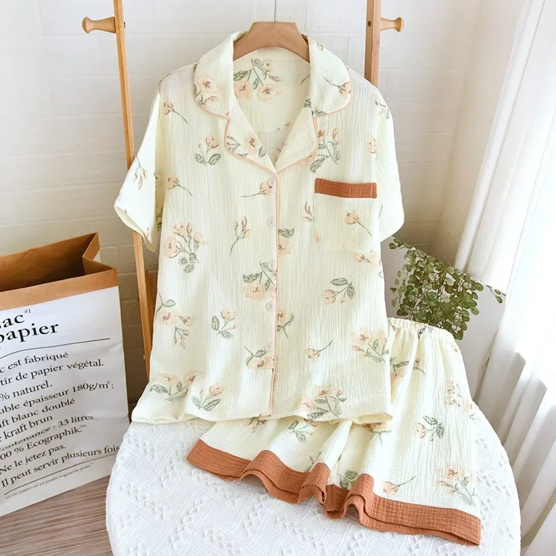 Reine Baumwolle Damen Pyjama Set Rose Blumen druck Home Anzüge Pyjama Kurzarm Pyjama 2023 Sommer neue 2 Stück Nachtwäsche