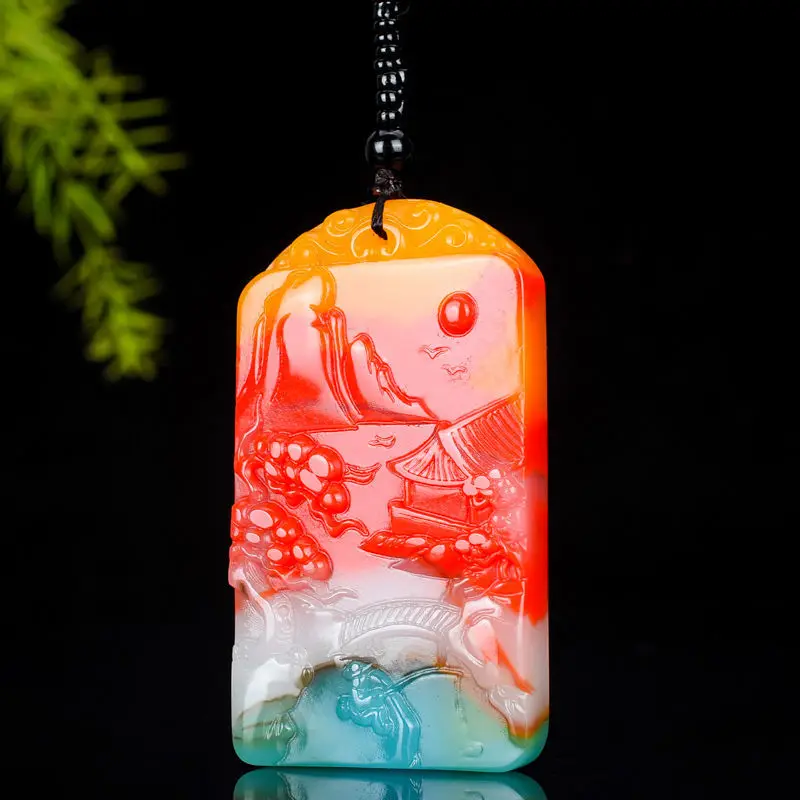 Xinjiang Hetian Jade Color Jade Landscape Artistic Conception Brand Pendant for Men and Women Lucky Transfer Joker Pendant