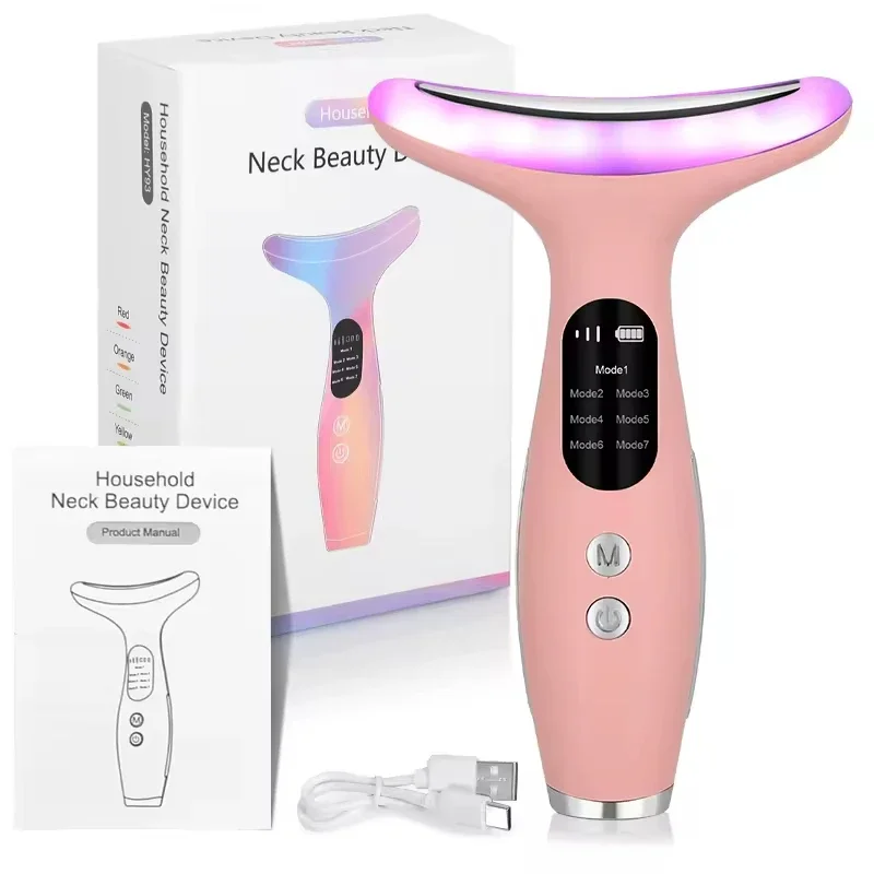 EMS Microcurrent Facial Lifting Device 7 Colors Photon Neck Massager Heating Vibration Anti-Aging Neck Wrinkle Removal Skin Tool