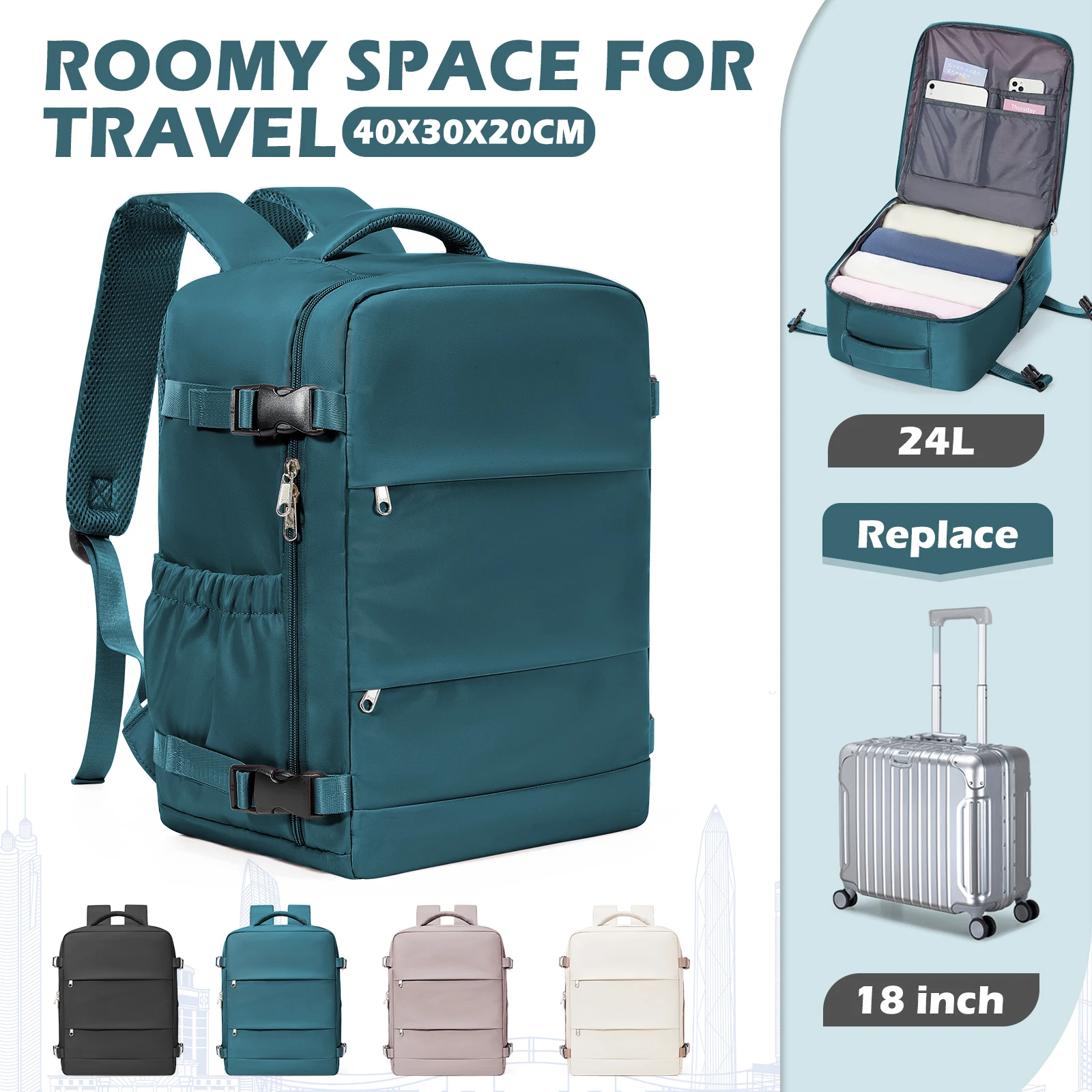 حقيبة ظهر للسفر من Wizzair Ryanair مقاس 40 × 30 × 20، حقيبة أمتعة بمقصورة تحت المقعد، حقيبة ظهر للكمبيوتر المحمول للنساء والرجال، كابينة ماكس 40 × 30 × 20