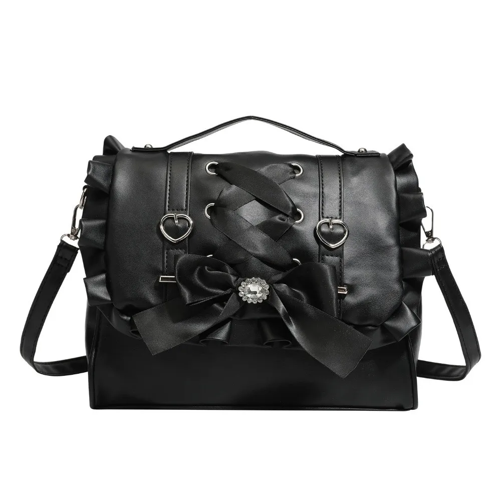 Kawaii Knot Shoulder Bag Zipper Fastener Single oulder Crossbody Backpack PU Leather Women's Bapa Handbag Lolita