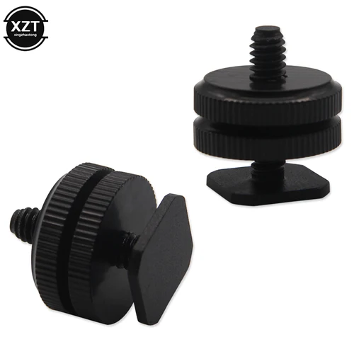 Imagen 2 del producto Tornillo de montaje de trípode de tuercas duales de 1/4 ""y 3/8"", adaptador de zapata negro para Flash para accesorio de estudio de cámara, alta calidad