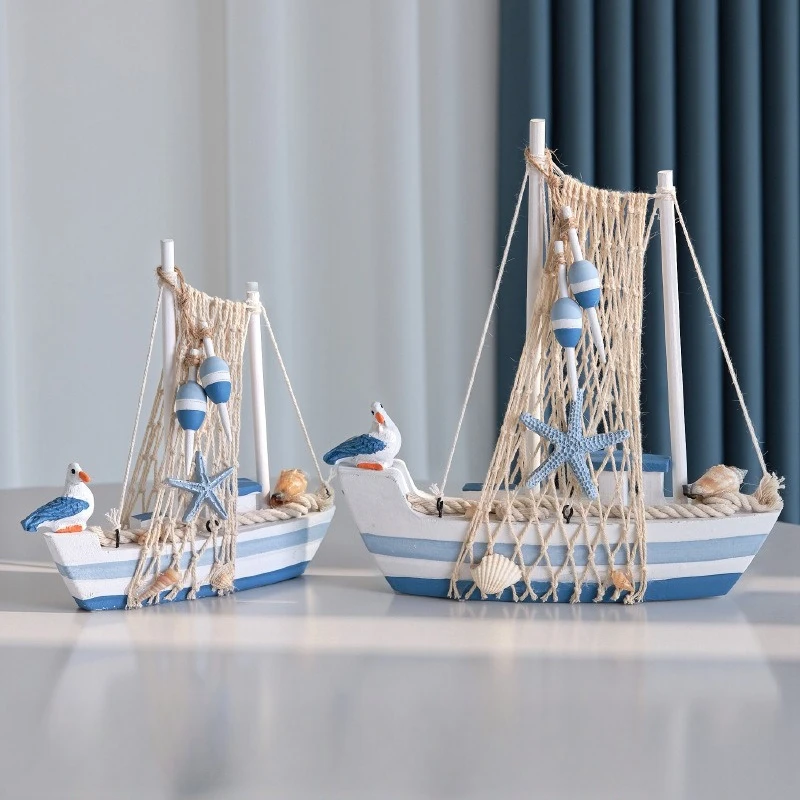 Mediterranean-style Sailboat Model Ornaments, Smooth Sailing Wooden Seabird Boats, Craft Boat Desks Ocean-style Decorative Items