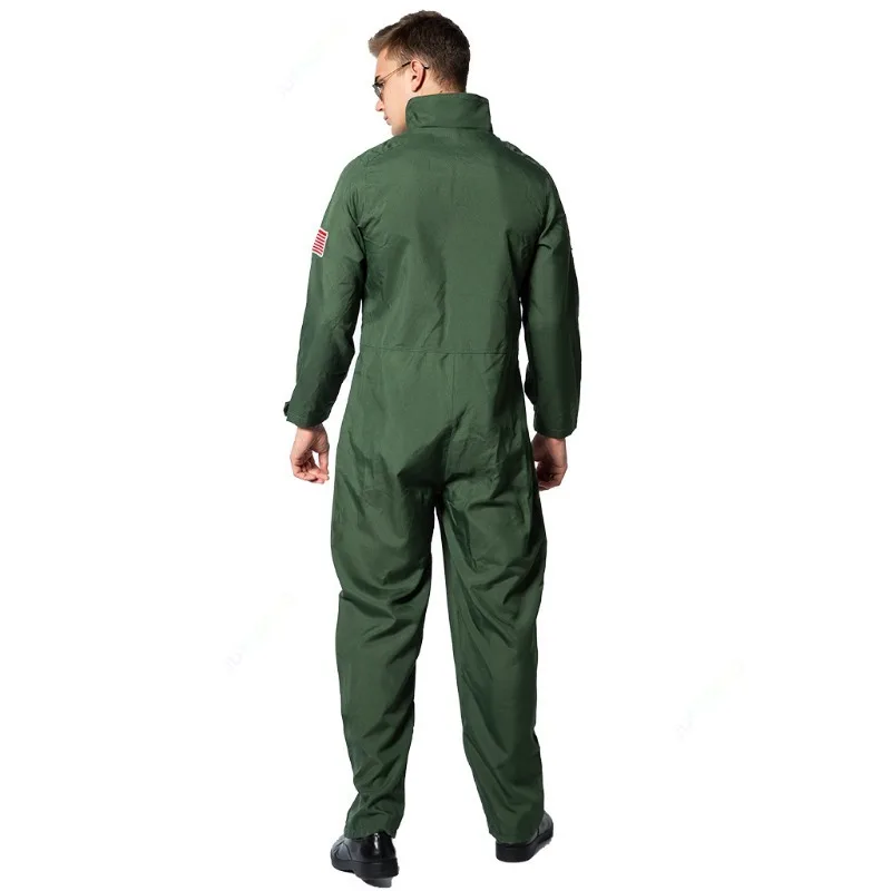 New Adult Fighter Pilot Costume Air Force Flight Suit Roleplay with Aviator Accessories Men Army Green Military Pilot Jumpsuit