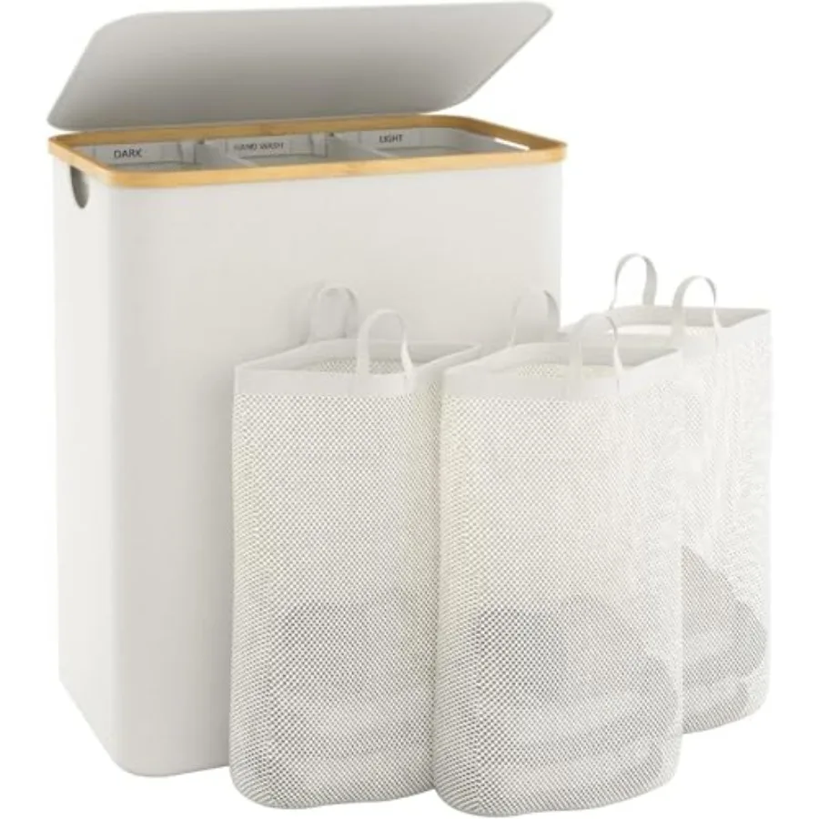 

Большая корзина для грязного белья на 3 секции с крышкой и съемными мешками для спальни и прачечной