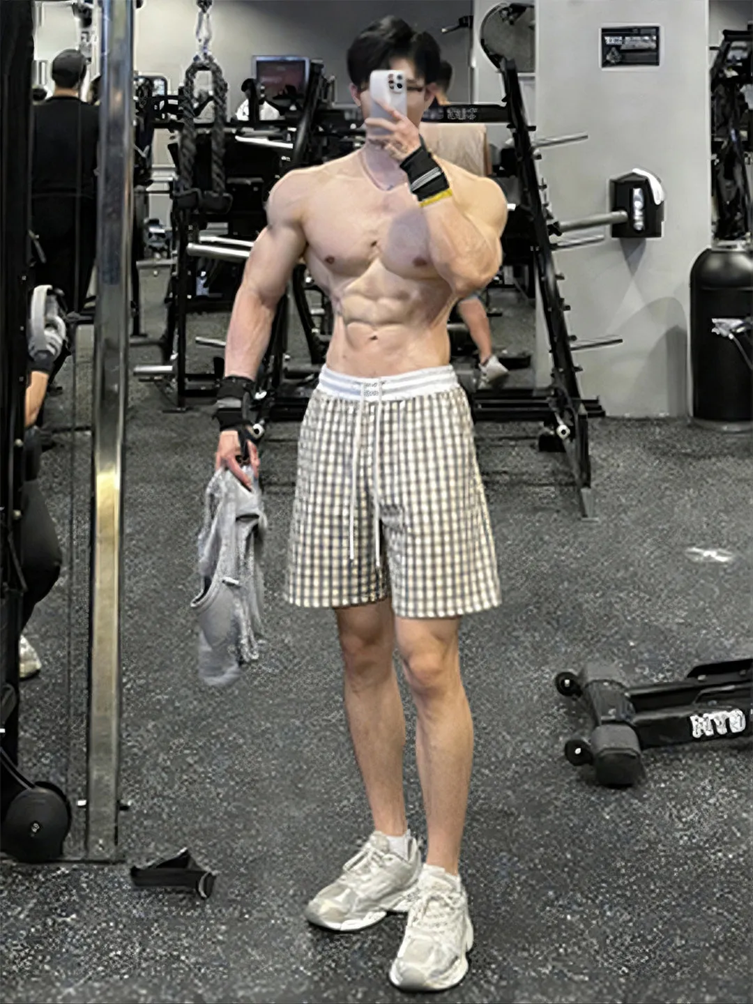 

Bla Plaid Bubble Fabric Qui Dry Running orts Men's Summer Fitn Sports Pants Casual Five-Quarter Length Couples Wear