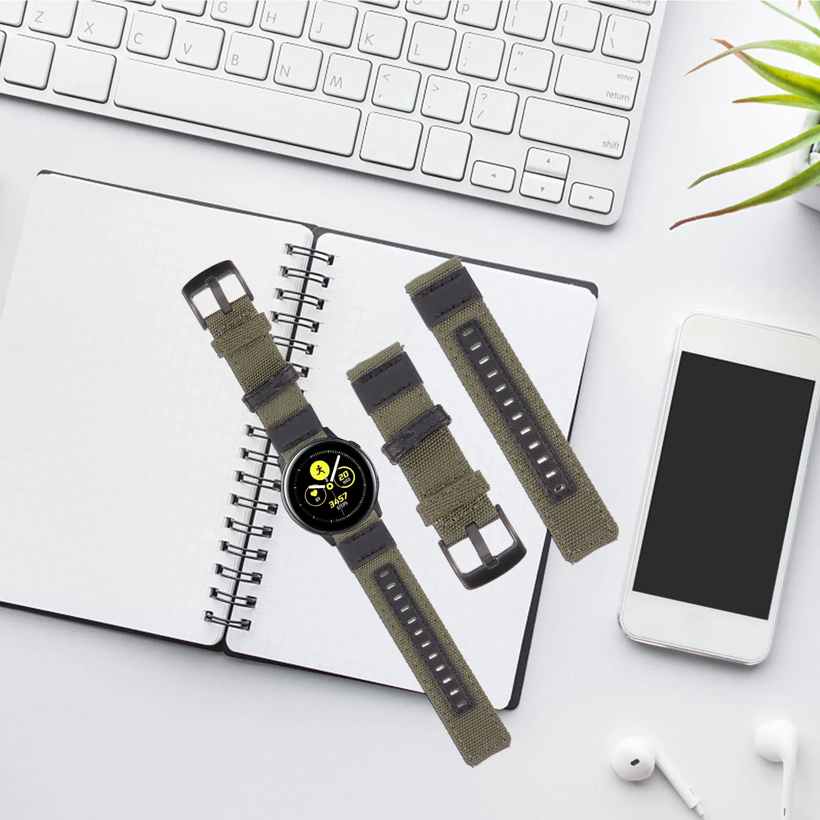 2 stuks Galaxy Watch S3 nylon polsbandjes sport- en vrijetijdsstijlen heren dames snelsluiting ontwerp langdurige riem