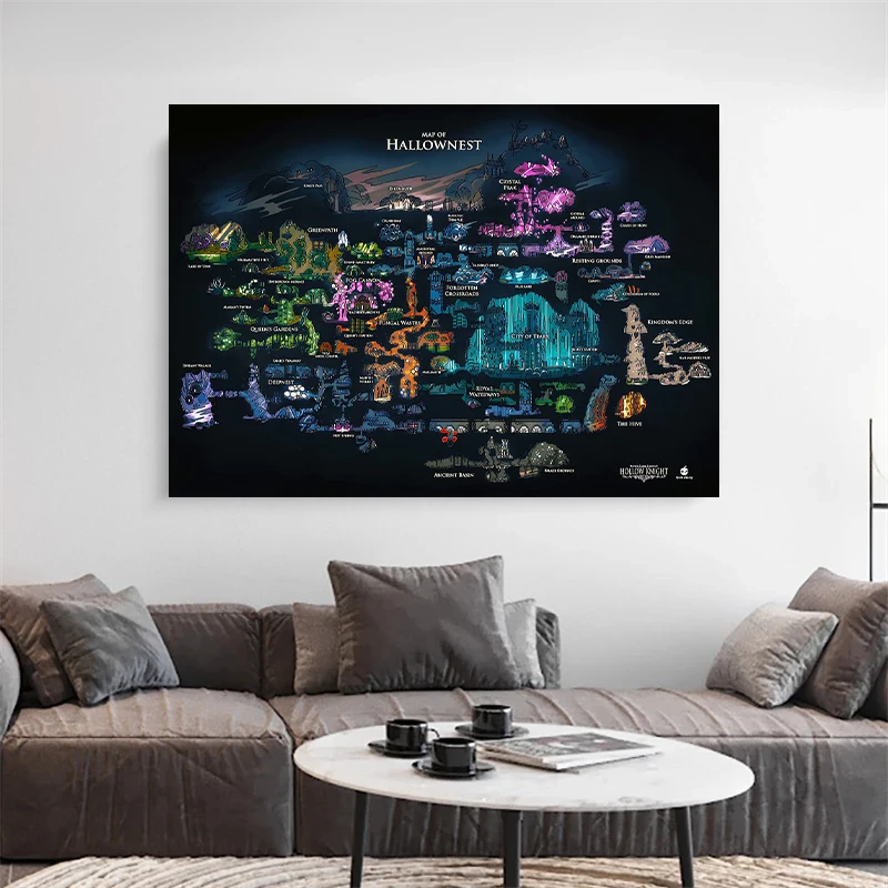 Game Hollow Knight Map Game Poster Canvas Painting Print Wall Art Picture Boy Room Home Decoration Cuadros - view 4
