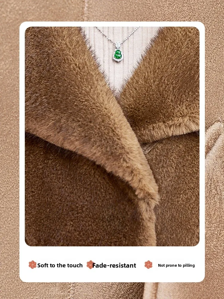 エレ・マム・ウィンターファッション・ミンク・ベルベット・ジャケット・インテグレーテッド・レザー・ファー・レディースコート・スリム・中年・秋向け