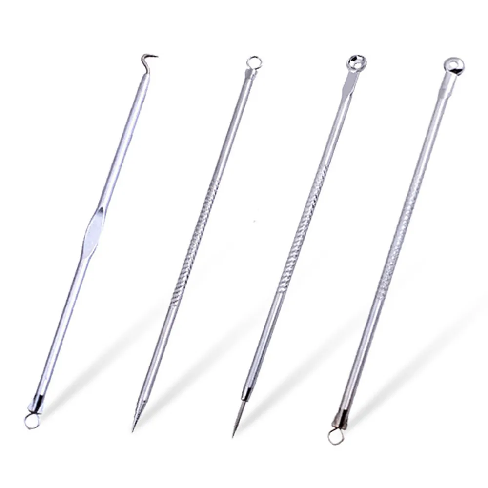 4Pcs Blackhead Acne Remover Set Beauty Skin Care Pore Cleaner Acne Needle Pimple Stainless Steel Pimple Needles Removal Tools