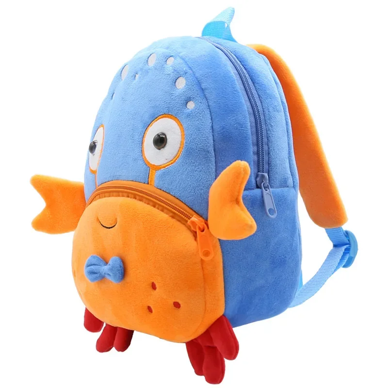 Children School Backpack Cute Cartoon Crab Design Cozy Soft Plush Material For Toddler Baby Boys Kindergarten Kids Snacks Bag