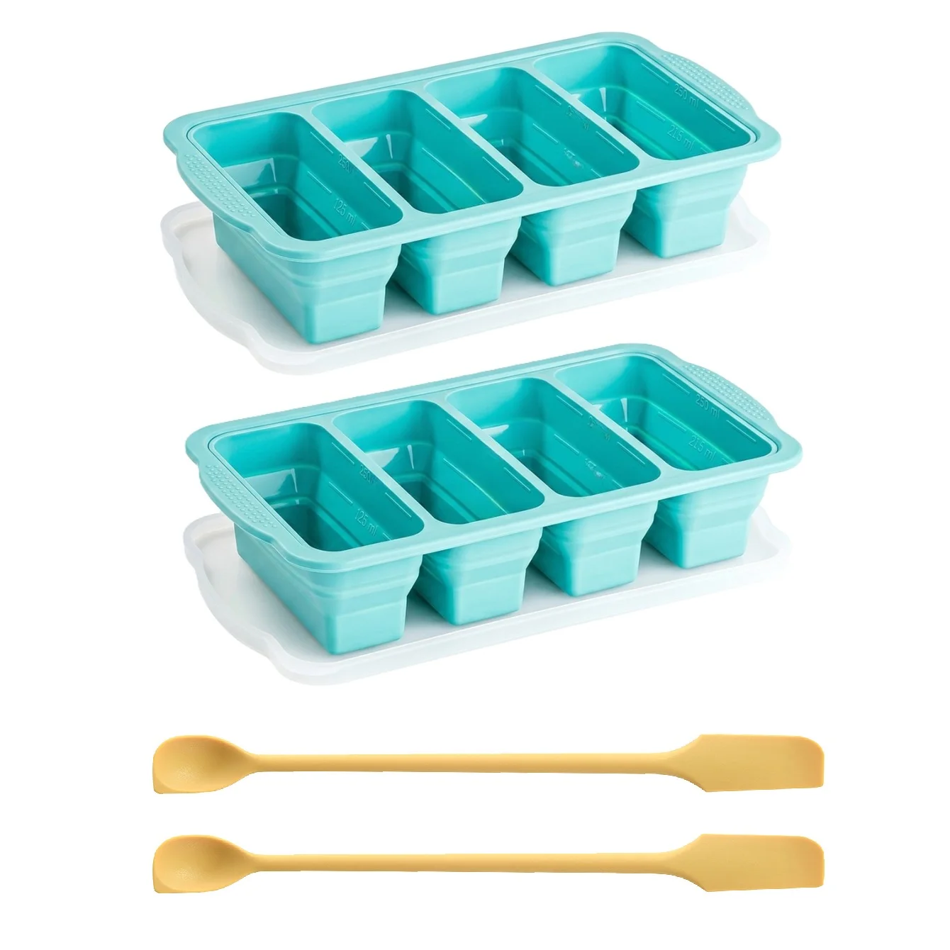 2Pcs Food Safe Silicone Cavity Tray Bendable Container Tray With Protective Cover Scraper For Homemade Sweet Confection Making
