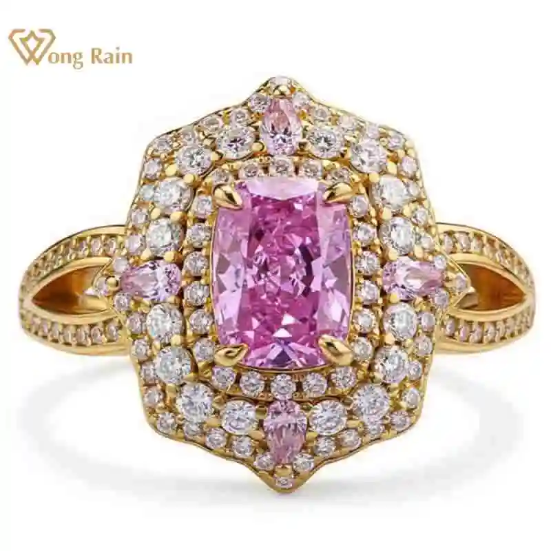 Wong Rain Anillo de cóctel vintage de plata de ley 100% 925 con corte de hielo triturado de 5 x 7 mm, zafiro de laboratorio, diamantes de alto contenido de carbono, joyería fina
