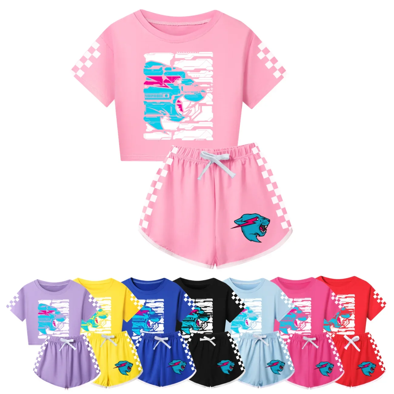 

Tiger Head Clothes Set Baby Girls Short Sleeves T-shirt + Shorts 2PCS Set Boys Summer Sportsuits Children School Outfits 3748