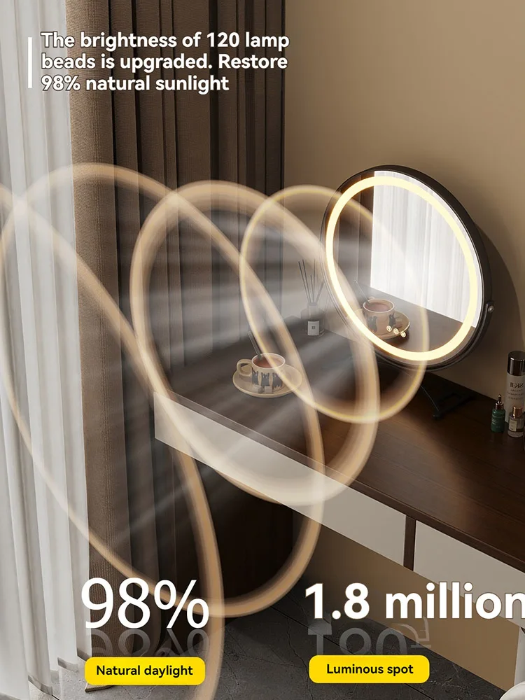 Miroir de maquillage rond, angle réglable, lumière LED de bureau, bureau de dortoir, miroir célèbre sur Internet pour la maison