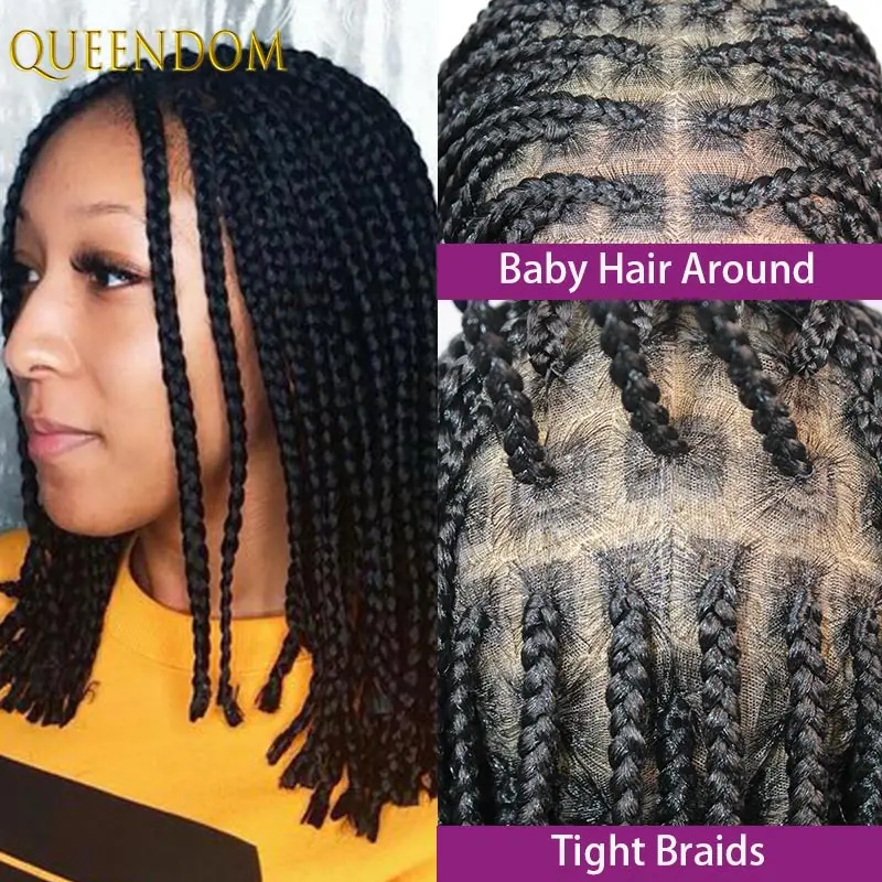 

10inch Natural Short Bob Braided Wigs Synthetic Full Lace Box Braid Wig African Knotless Cornrow Box Braids Wig for Black Women