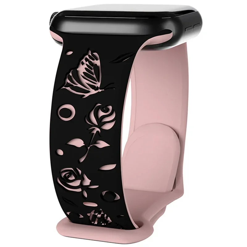 Strap for Apple Watch Band 44mm 42mm 46mm 40mm 45mm 49mm 44 Mm Floral Engraved Bracelet Correa Iwatch Series 10 9 7 SE 6 8 Ultra