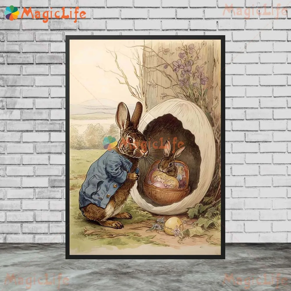 Easter Bunny Cartoon Egg Rabbit Prints Posters Wall Pictures For Living Room Nordic Poster Wall Art Canvas Painting Unframed