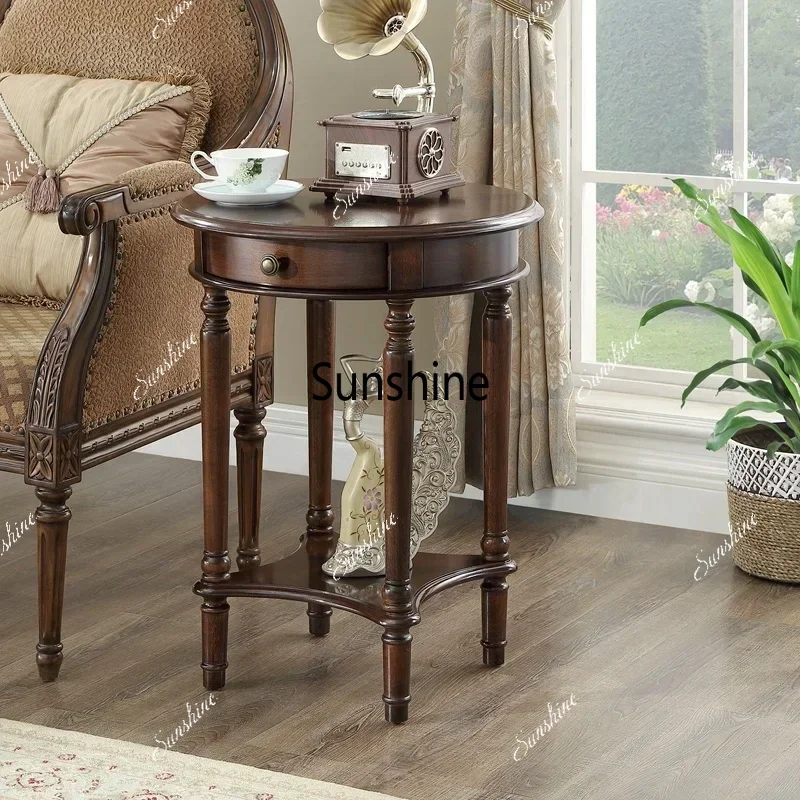 

Coffee Table Solid Wood Round Bedside Table Double layer Home Furniture Classic Design Side Table Versatile Modern Decor