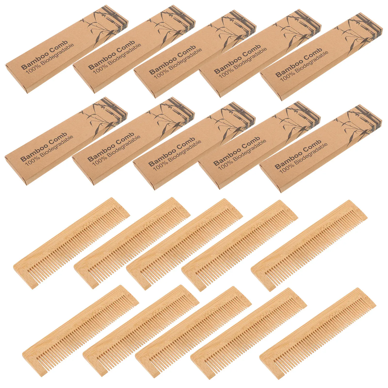 

10Sets Bamboo Wooden Combs Anti-Static Full Tooth Comb Travel Case Disposable Hair Detangler Hotel Grooming Wooden Comb