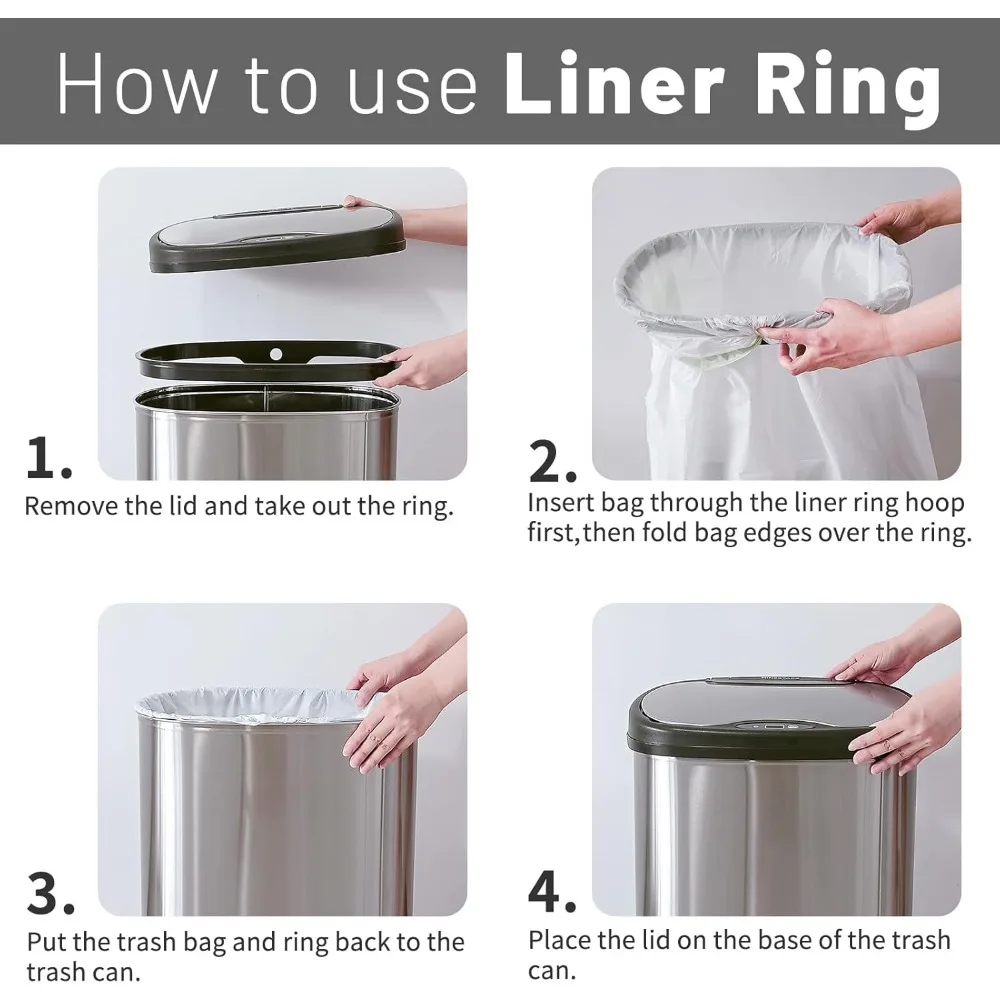 Automatic Touchless Infrared Motion Sensor Trash Can, 13 Gal Stainless Steel with Black Lid