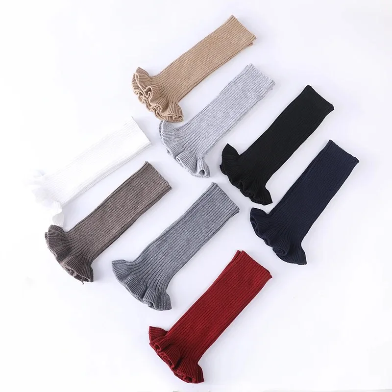 Women's Woolen Blend Solid Color Horn Knitted Stacked Warm Socks with Vertical Strip Mushroom Lace Leg Cover For  Autumn Winter