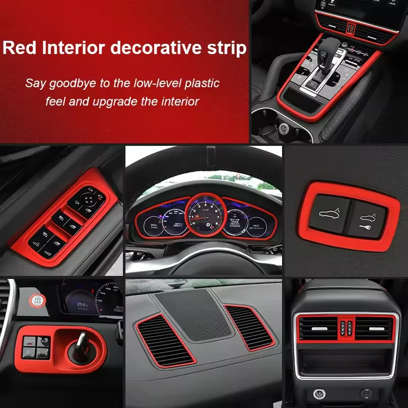 

For Porsche Cayenne 9ya 2018 2019 2020 2021 2022 2023 Red Center Console Dashboard Trim Rear Air Outlet Frame Window Lift Panel