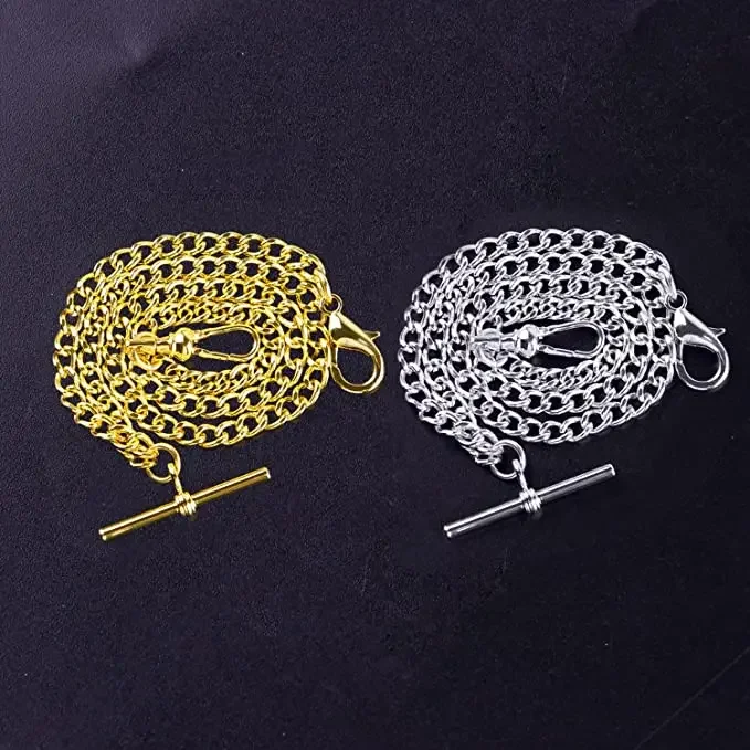 Luxuriöse 55 cm lange Fob-Kette aus Edelstahl in Silber/Gold, geeignet für Herren und Damen, Schmuckzubehör, Taschenuhrenketten