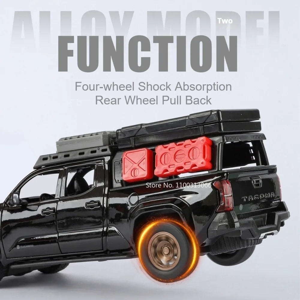 Modelli Tacoma in scala 1:24 Auto Giocattoli pressofusi in lega con suono leggero Ruota SUV in miniatura Tirare indietro Veicoli fuoristrada Decorazioni per la casa
