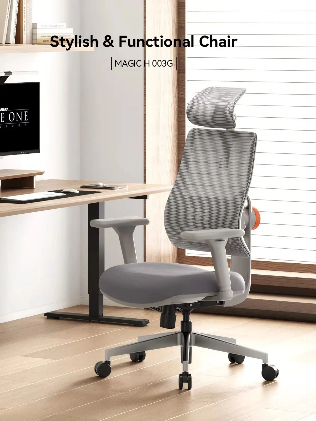 Ergonomischer Stuhl, Ergonomischer Bürostuhl, Automatisch Anpassende Rückenlehne, Adaptive Lendenwirbelstütze, Verstellbare Kopfstütze und Sitztiefe