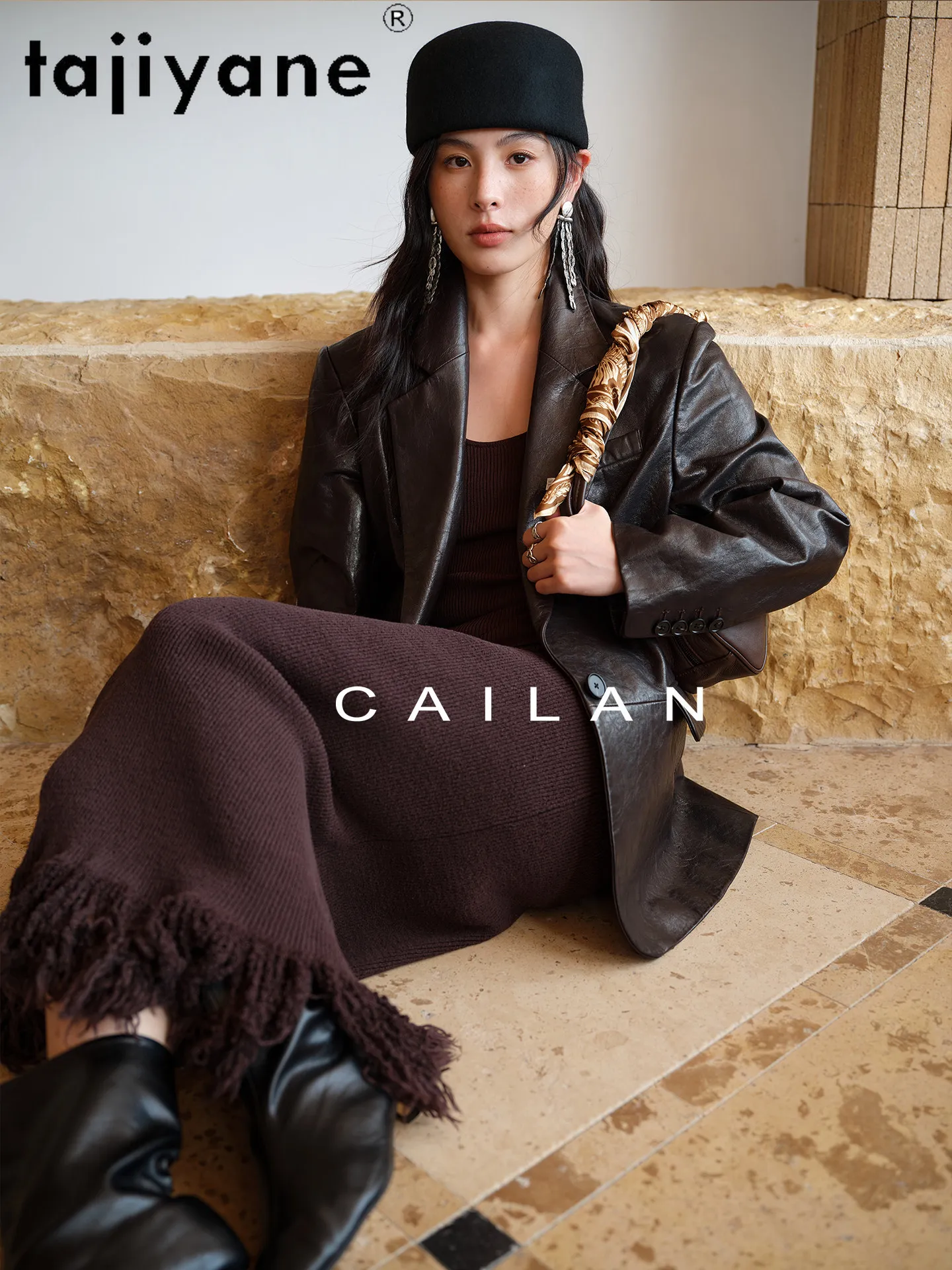 Kurtka damska TAJIYANE z prawdziwej skóry koziej, średniej długości, elegancki płaszcz, wysokiej jakości kurtki ze skóry naturalnej, odzież damska na jesień 2026, nowa kolekcja.