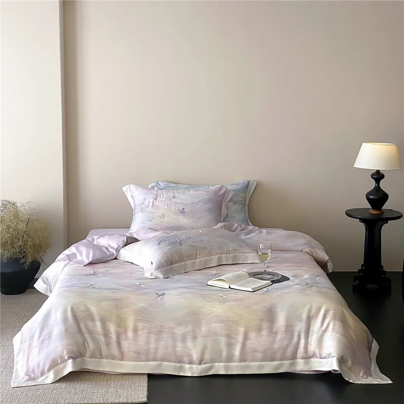 Luxury Butterfly Digital Printing Egyptian Cotton Bedding Set Duvet Cover Set Bed Sheet/Fitted Sheet Pillowcases 4Pcs