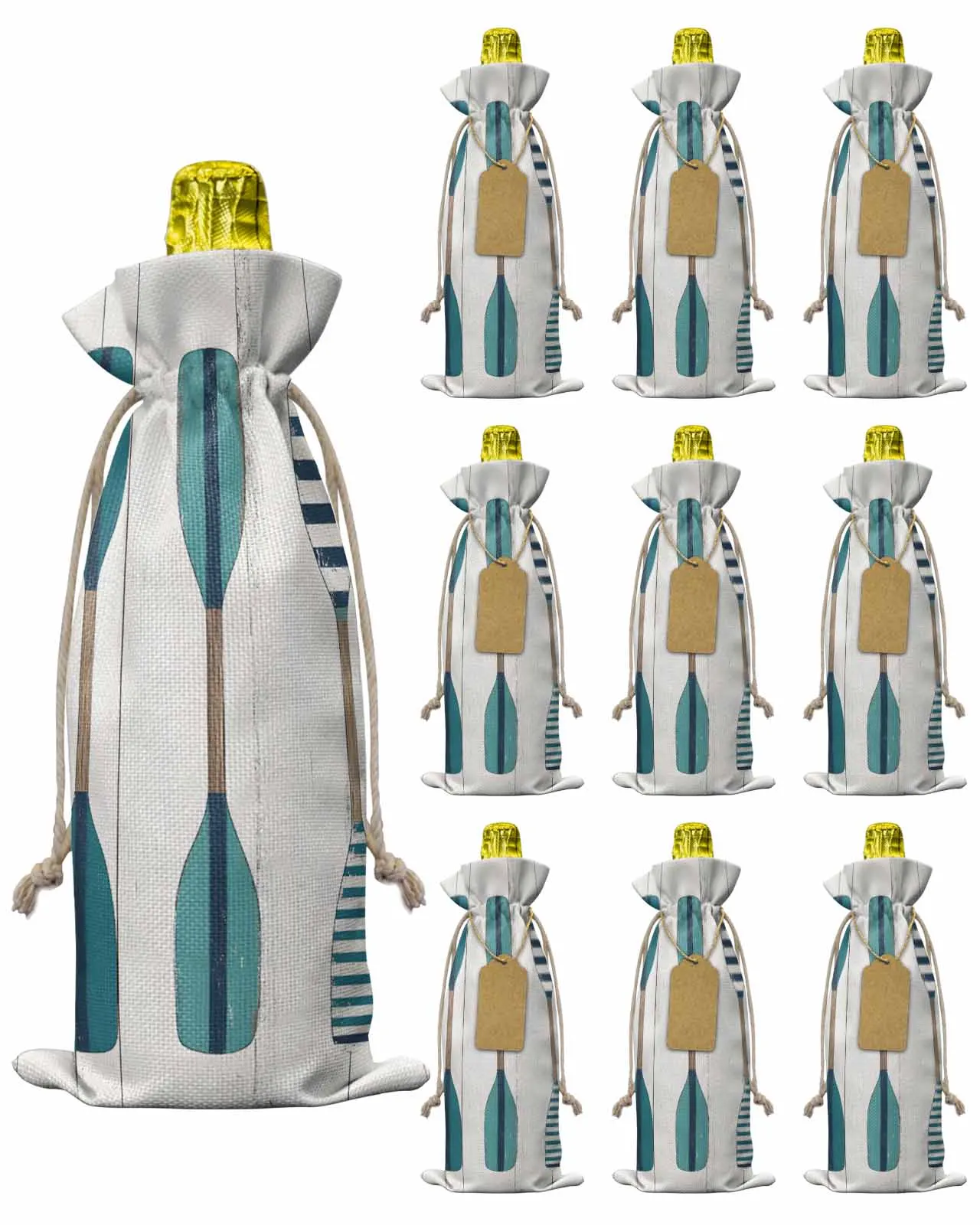 

10pcs Wine Bottle Covers Vintage Wood Grain Paddle Wine Holder Carrier Packaging Bag Wedding Party Decor Gift