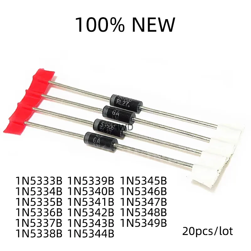 20pcs/lot 5W Zener Diodes CASE17 3.3V 3.6V 3.9V 4.3V 4.7V 5.1V 5.6V 6V 6.2V 6.8V 7.5V 8.2V 8.7V 9.1V 10V 11V 12V 1N5333B~1N5349B